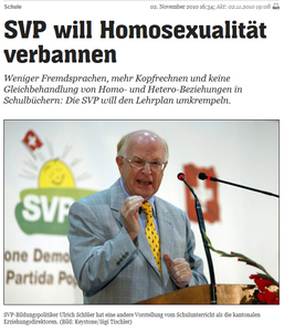 SVP will Homosexualität verbannen: